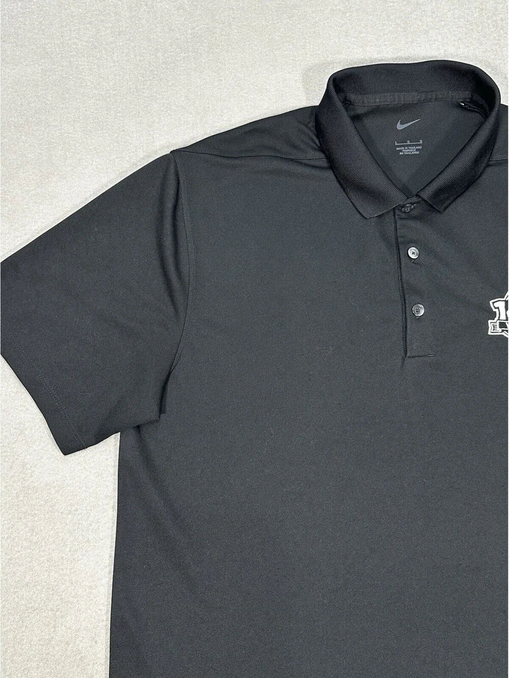 Nike Dri-Fit Polo Shirt Men’s Large Black 140 Years Logo Short Sleeve Golf